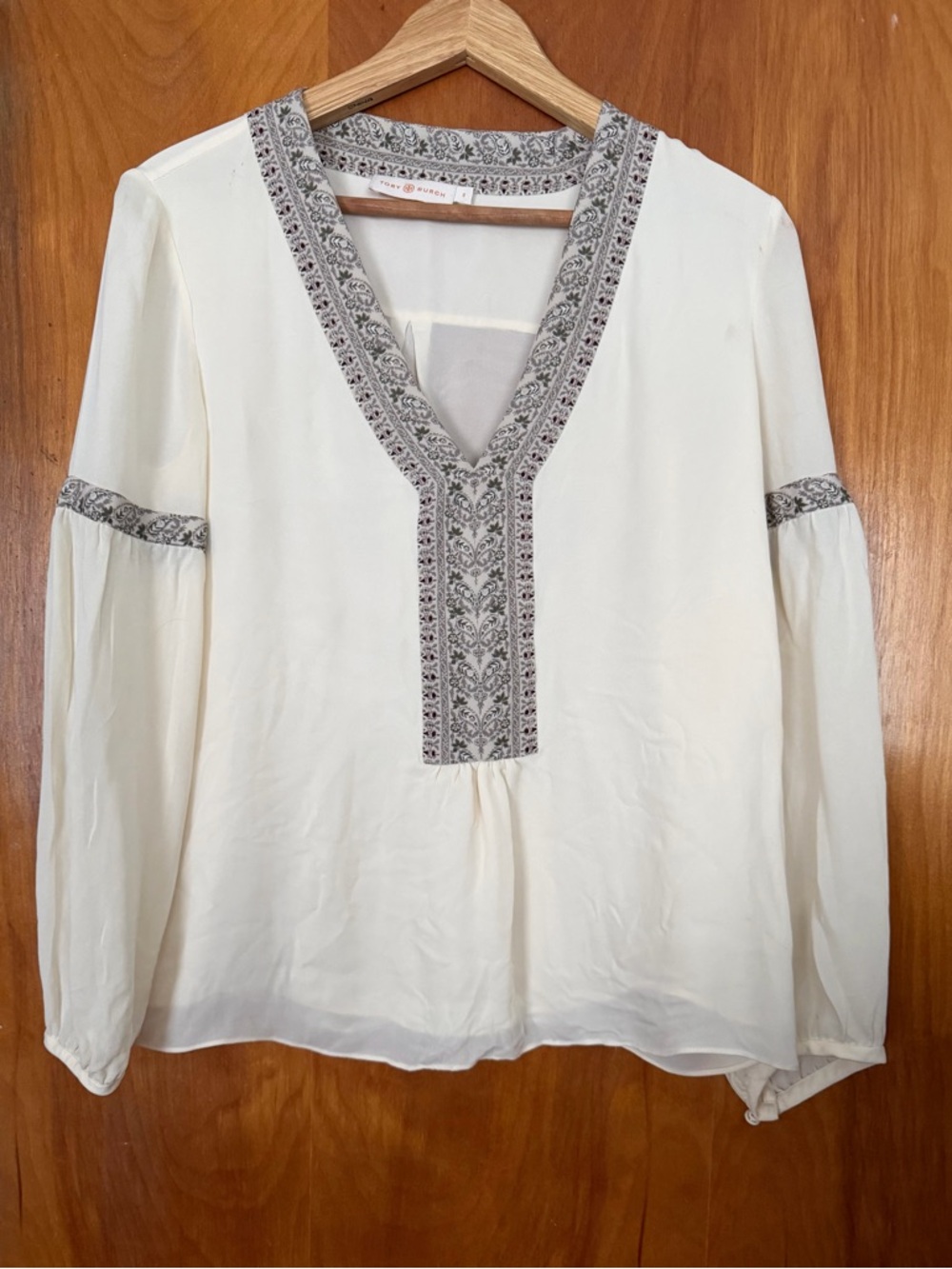 Ivory Embroidered V-Neck Boho Blouse - Tory Burch